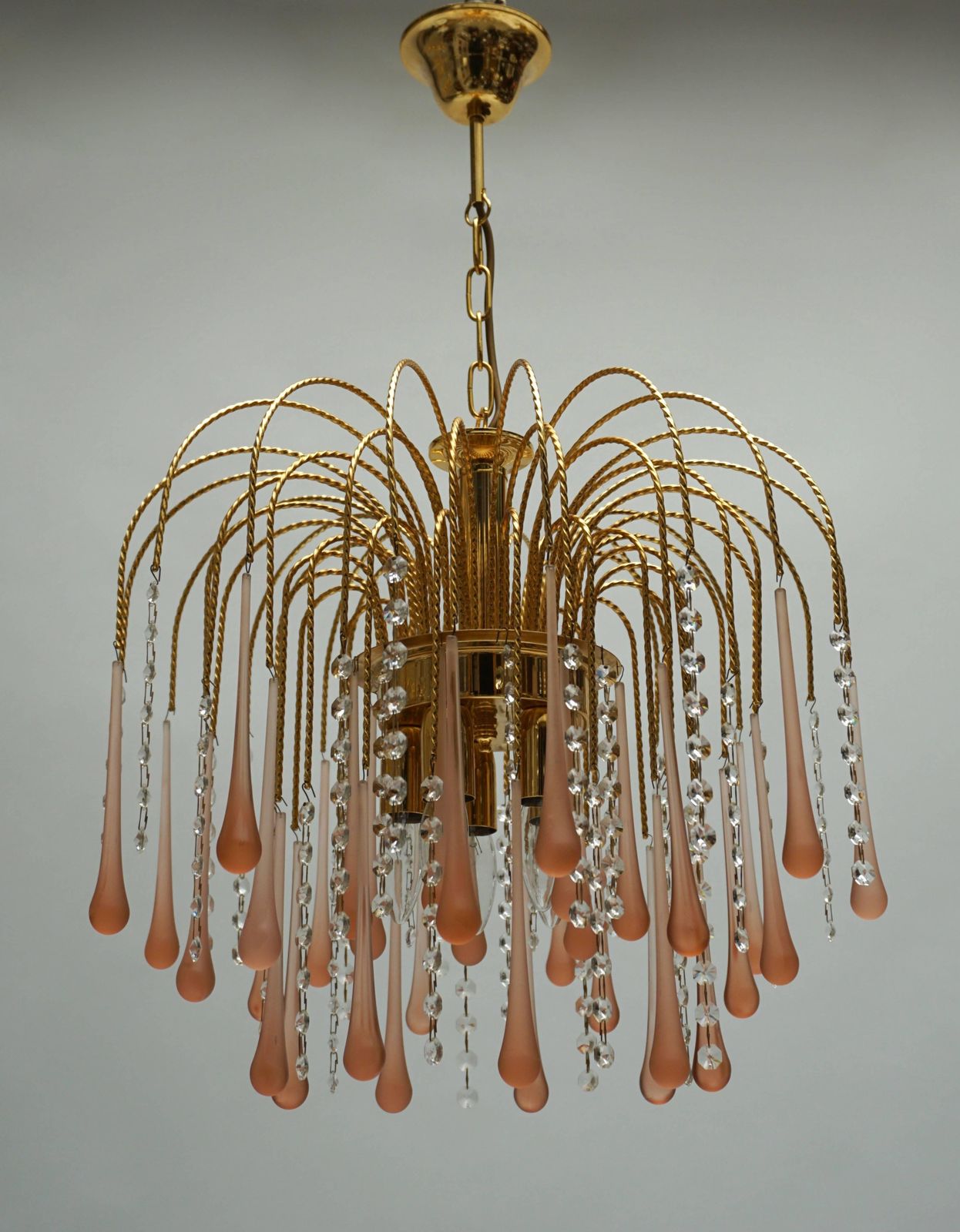 One Of Two Italian Brass And Murano Glass Teardrop Chandelier photo Lighting