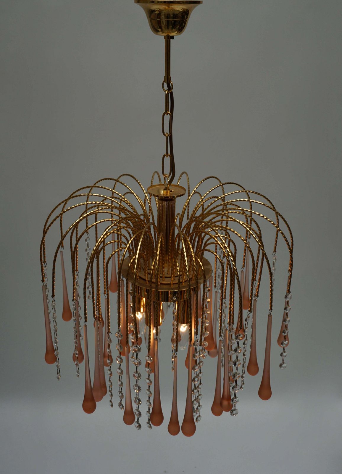 One Of Two Italian Brass And Murano Glass Teardrop Chandelier photo 1698.0