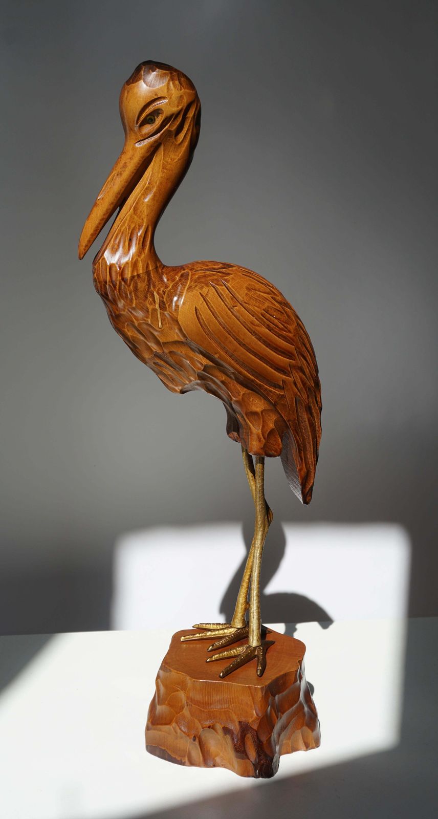 Mid Century Modern Metal And Wood Ibis Bird Sculptures photo for sale