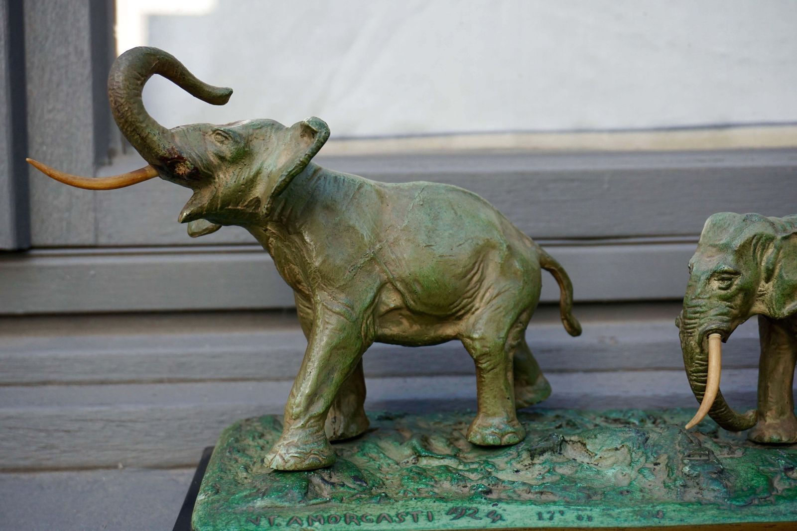 Early 20th Century Bronze Sculpture Of Elephants photo vintage