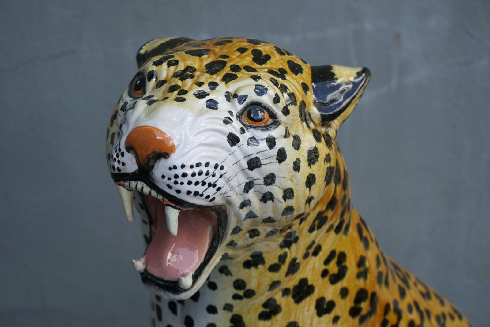 Large Italian Glazed Terracotta Leopard Cheetah Statue, 1960s Hollywood Regency photo buy