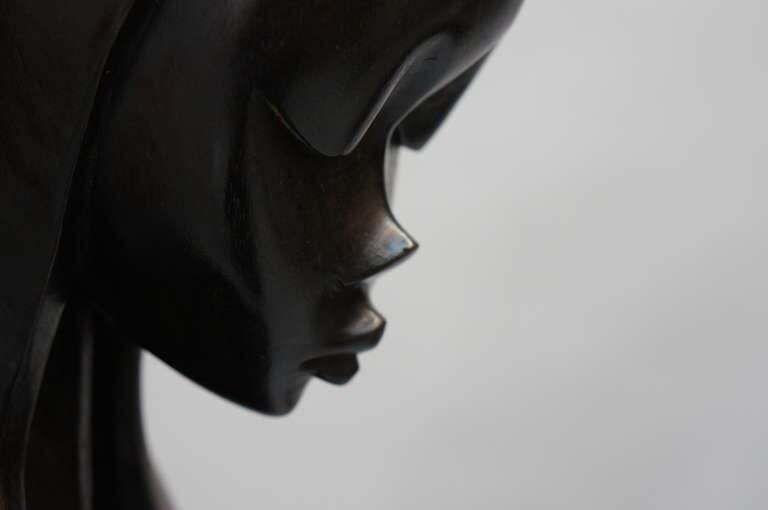 Midcentury African Hand Carved Wood Sculpture Of Maria With Child photo vintage