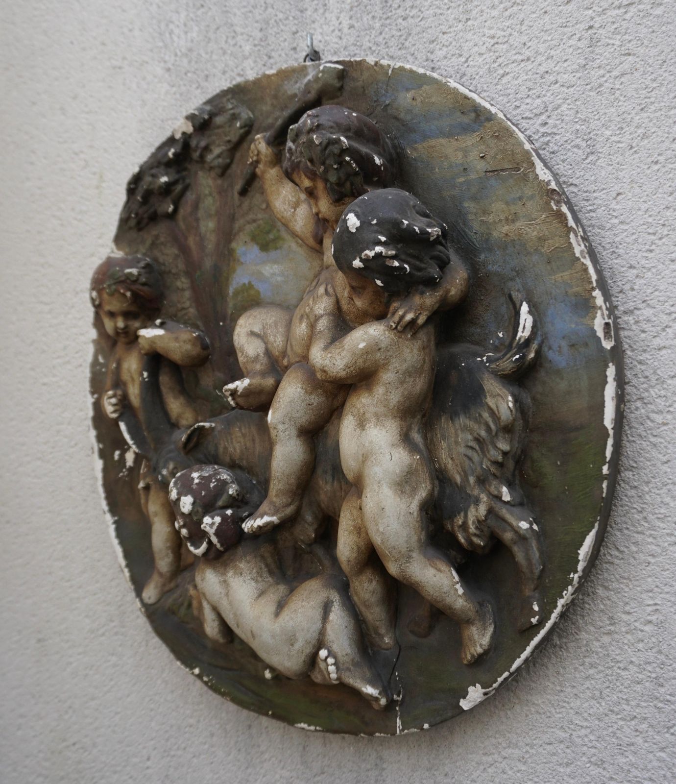 19th Century  French Plaster Relief Plaque Of Four Putti Cherubs photo for sale