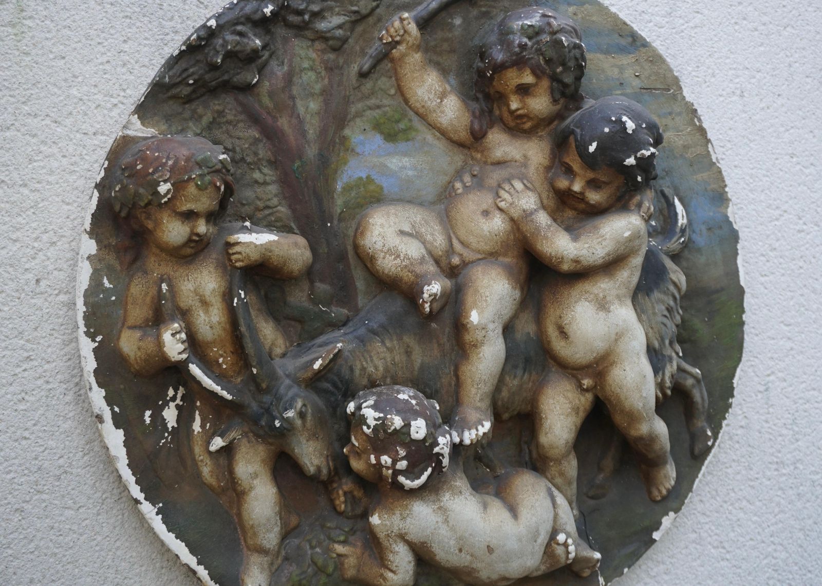 19th Century  French Plaster Relief Plaque Of Four Putti Cherubs photo Art