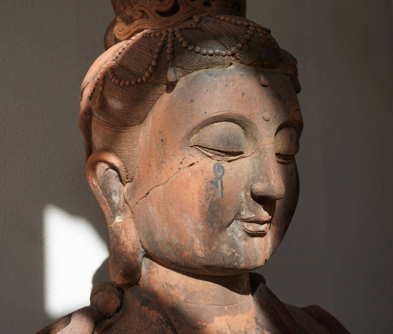 Larger Than Life Terracotta Buddha Bust Of Guanyin, Early 20th Century, China photo for sale
