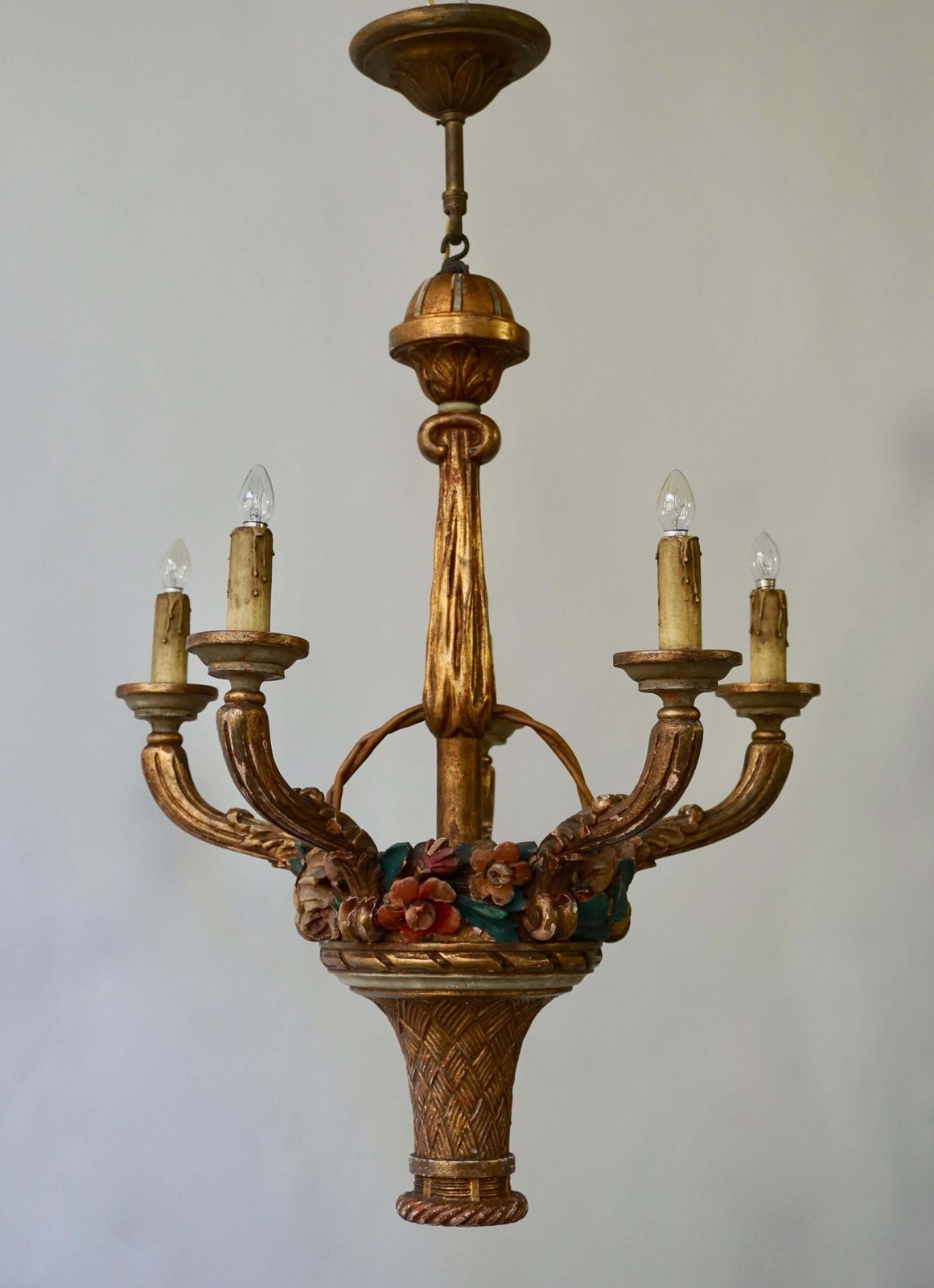 photo for sale Italian Giltwood Chandelier With Flowers