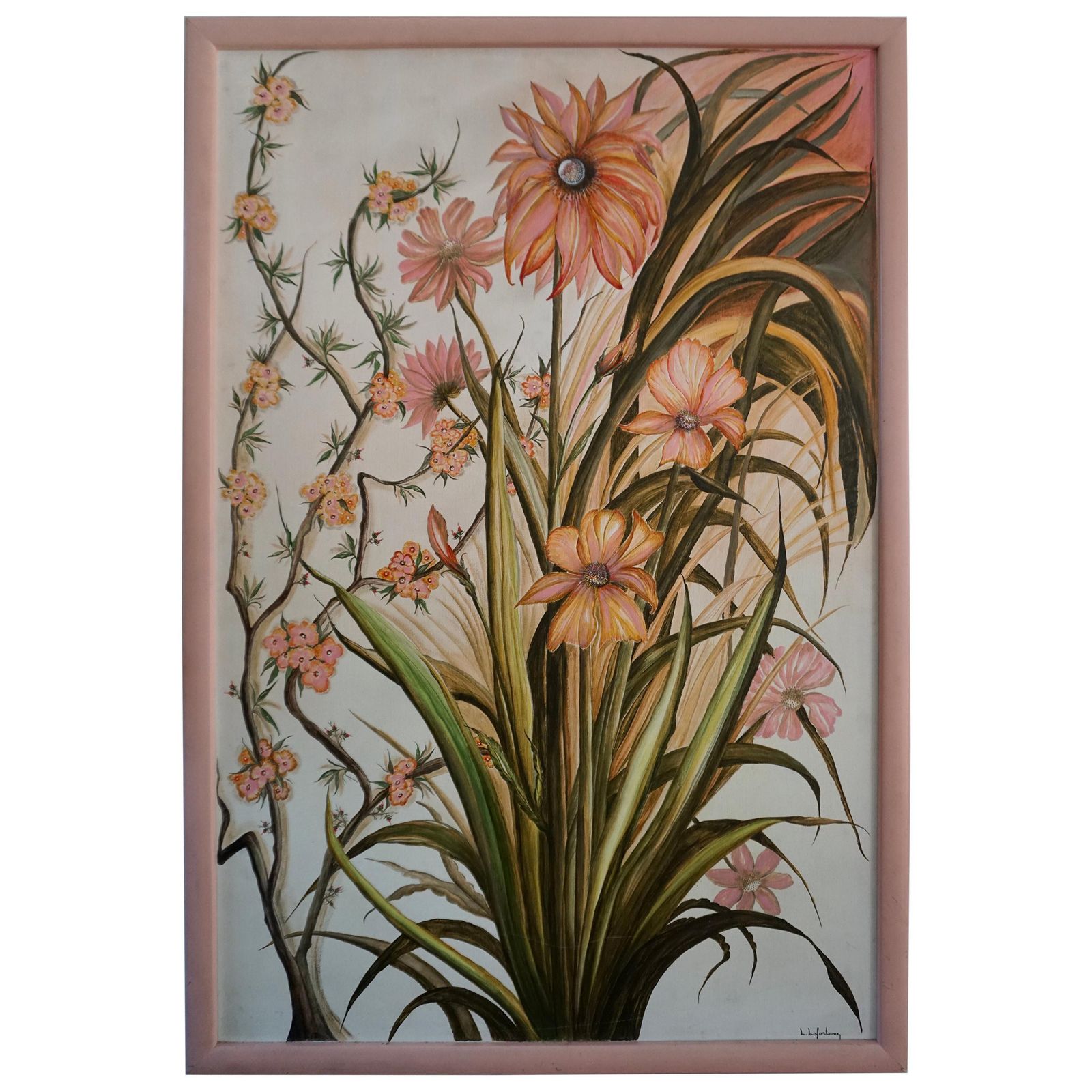 Realistic Pink Flowers Painting By L Lafortune