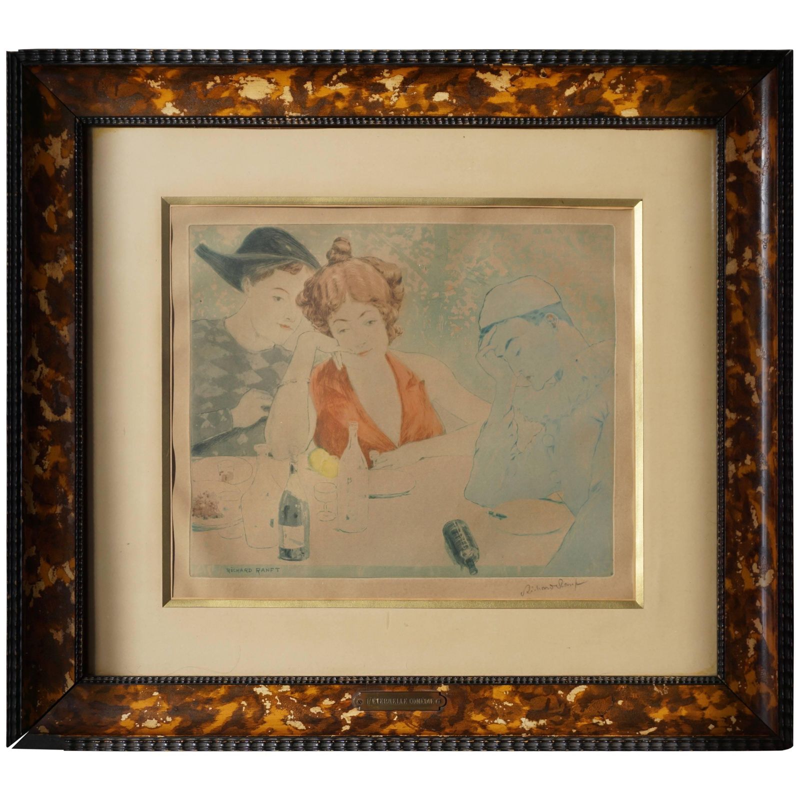 Painting By Richard Ranft, Young Woman And Pierrots Costumes