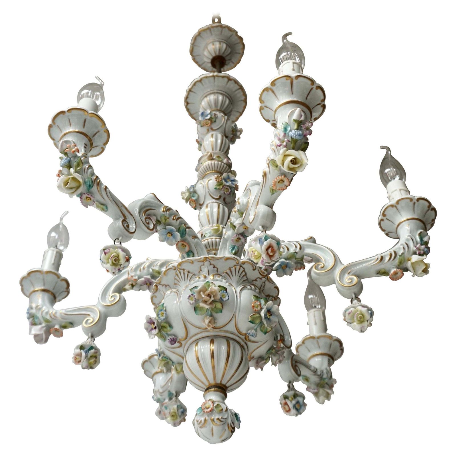Baroque Porcelain Flower Chandelier Or Candelabra, Italy