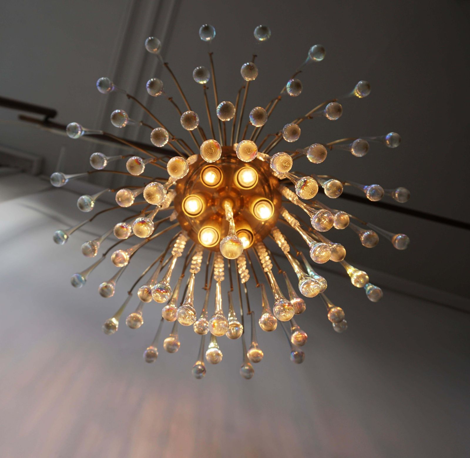 Italian Iridescent Murano Crystal Teardrop Waterfall Chandelier, 1950s photo vintage