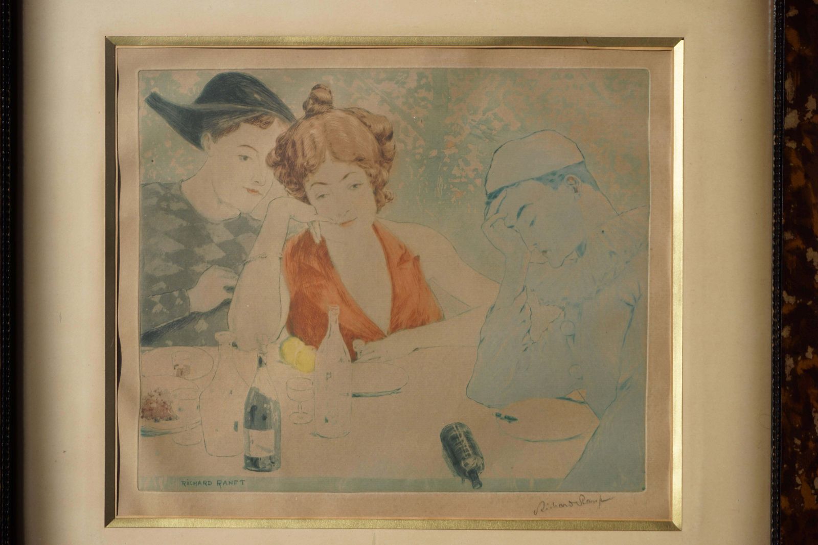 Painting By Richard Ranft, Young Woman And Pierrots Costumes photo furniture