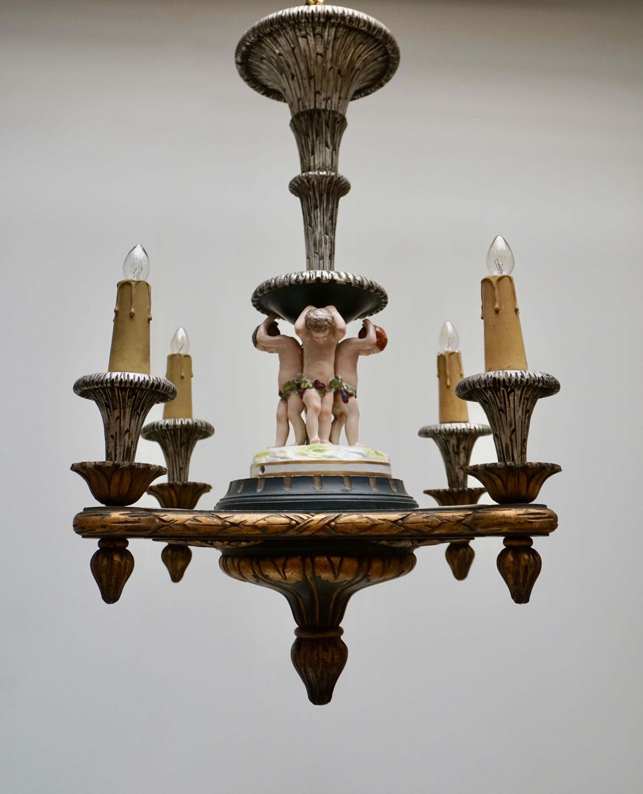 Italian Hand Carved Chandelier With Porcelain Putti photo vinterior