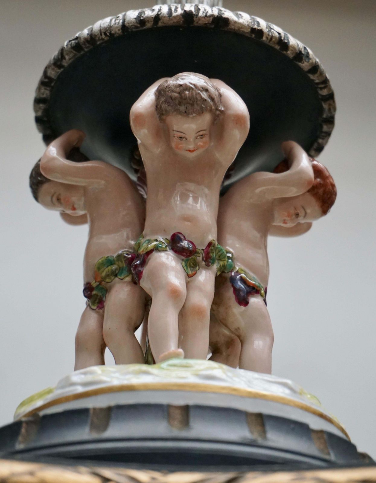 Italian Hand Carved Chandelier With Porcelain Putti photo vintage