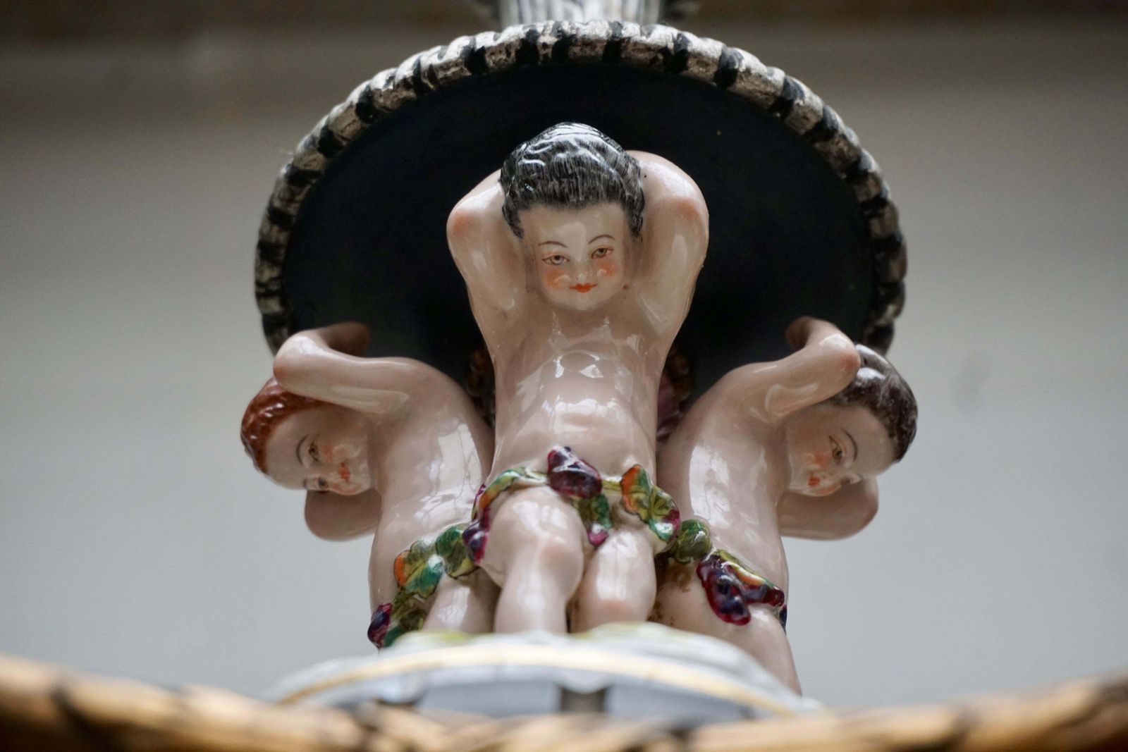 photo for sale Italian Hand Carved Chandelier With Porcelain Putti