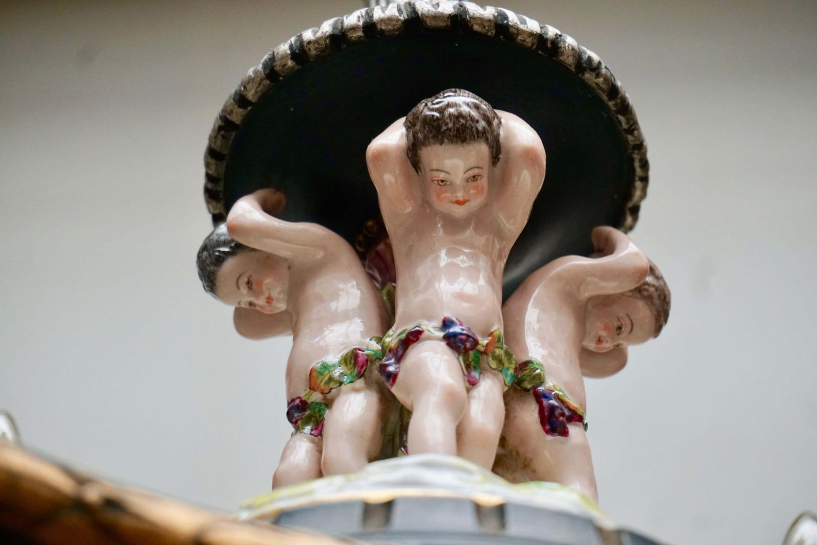 Lighting Italian Hand Carved Chandelier With Porcelain Putti photo