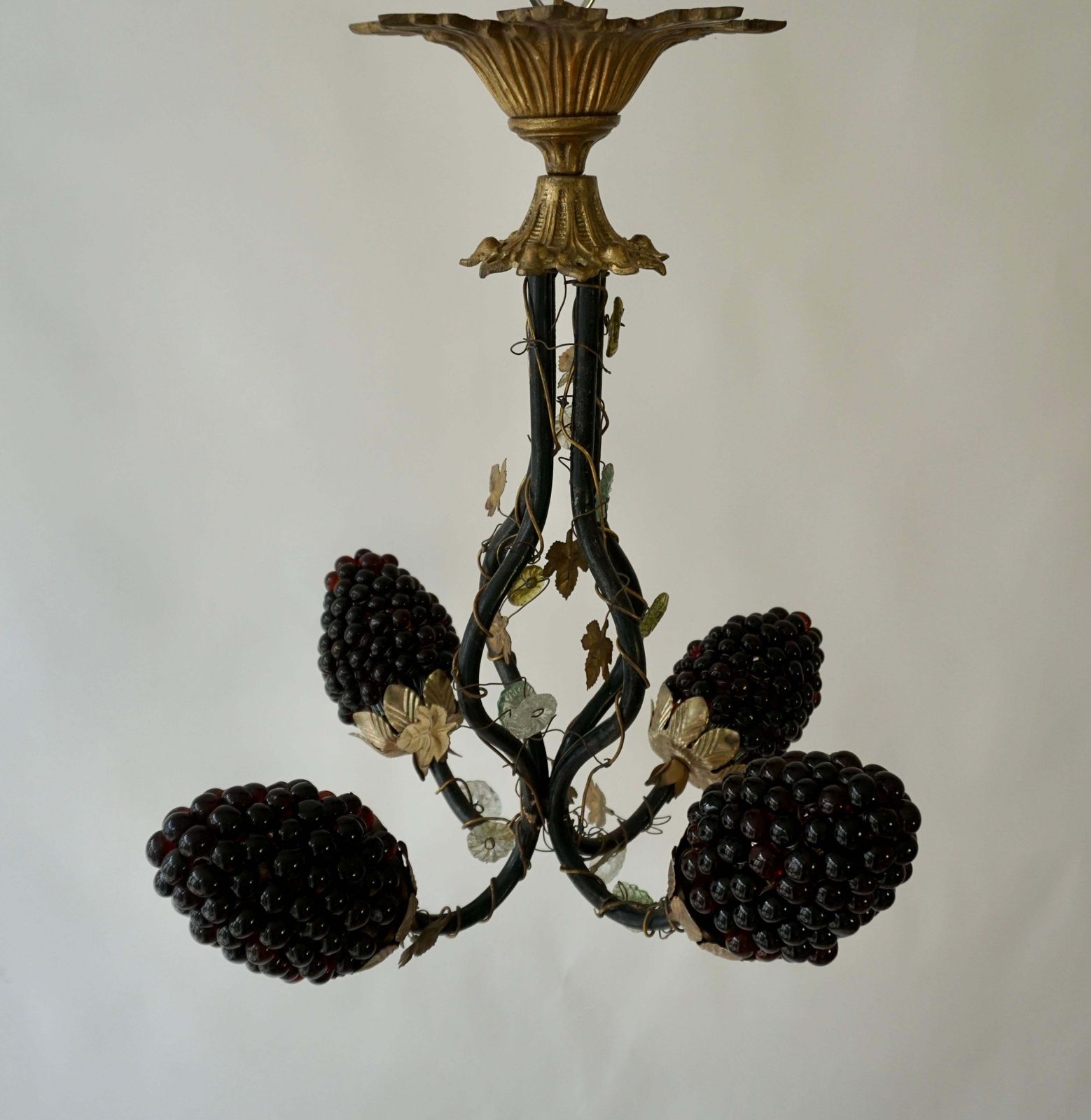 Italian Venetian Murano Glass Grape And Flower Chandelier photo for sale