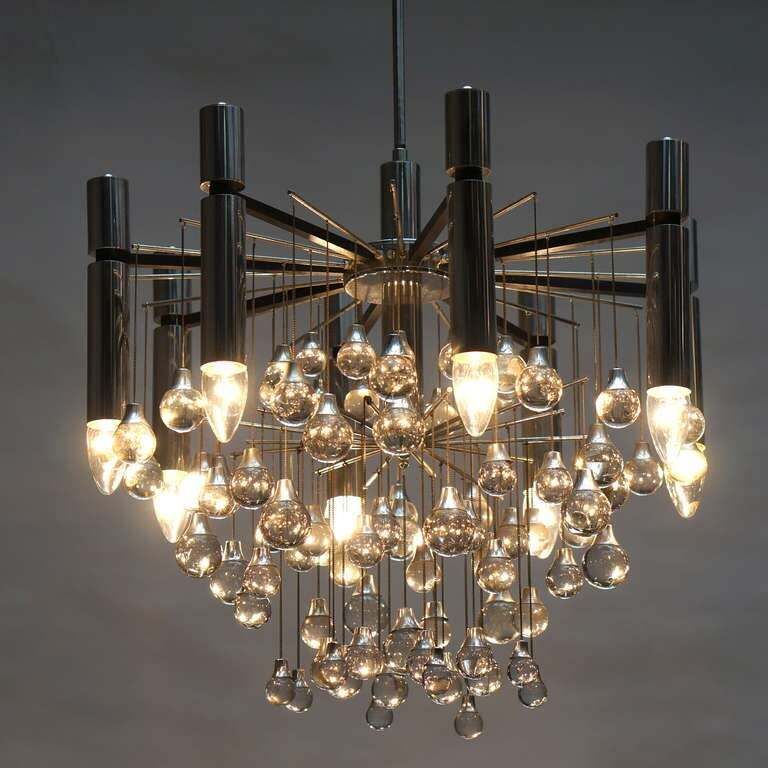 Mid Century Murano Glass And Chrome Chandelier By Gaetano Sciolari photo furniture