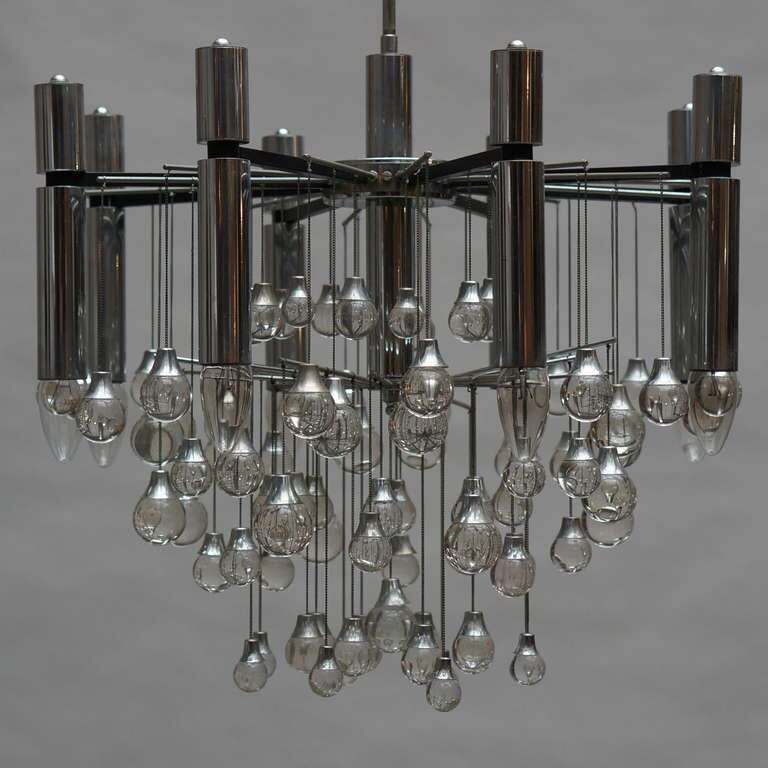 Mid Century Murano Glass And Chrome Chandelier By Gaetano Sciolari photo for sale