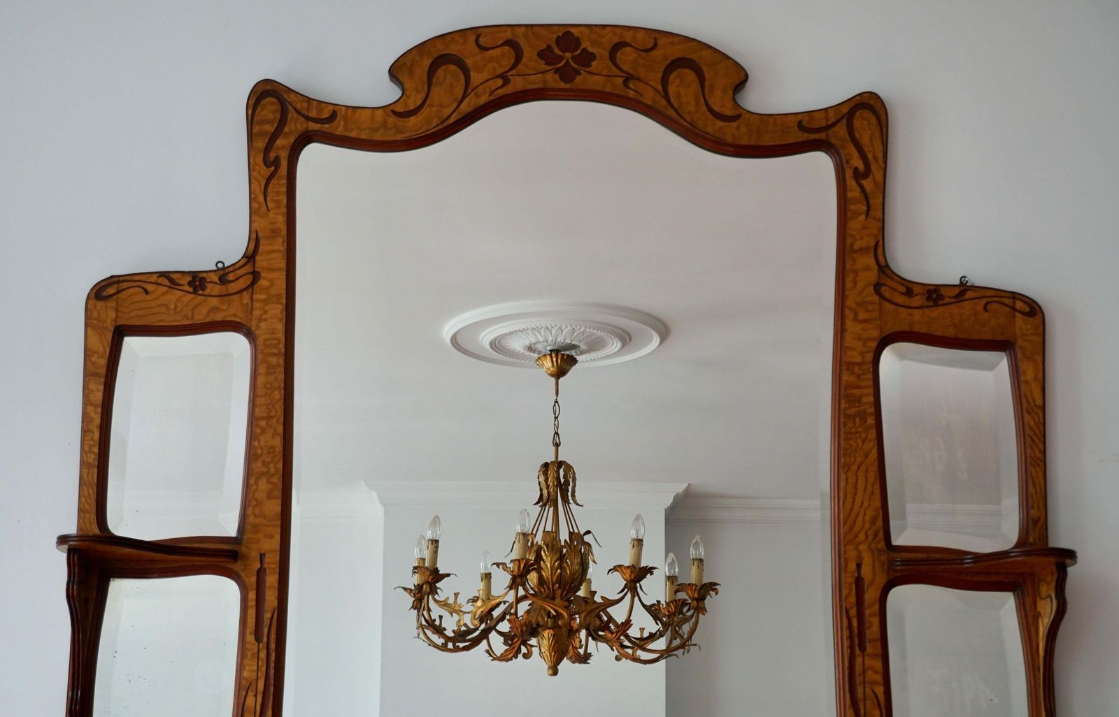 Large Italian Chandelier Pendant Light, Gilt Metal, 1970s photo Lighting