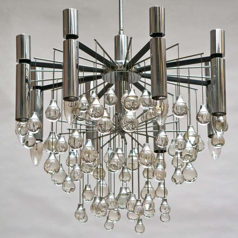photo furniture Mid Century Murano Glass And Chrome Chandelier By Gaetano Sciolari