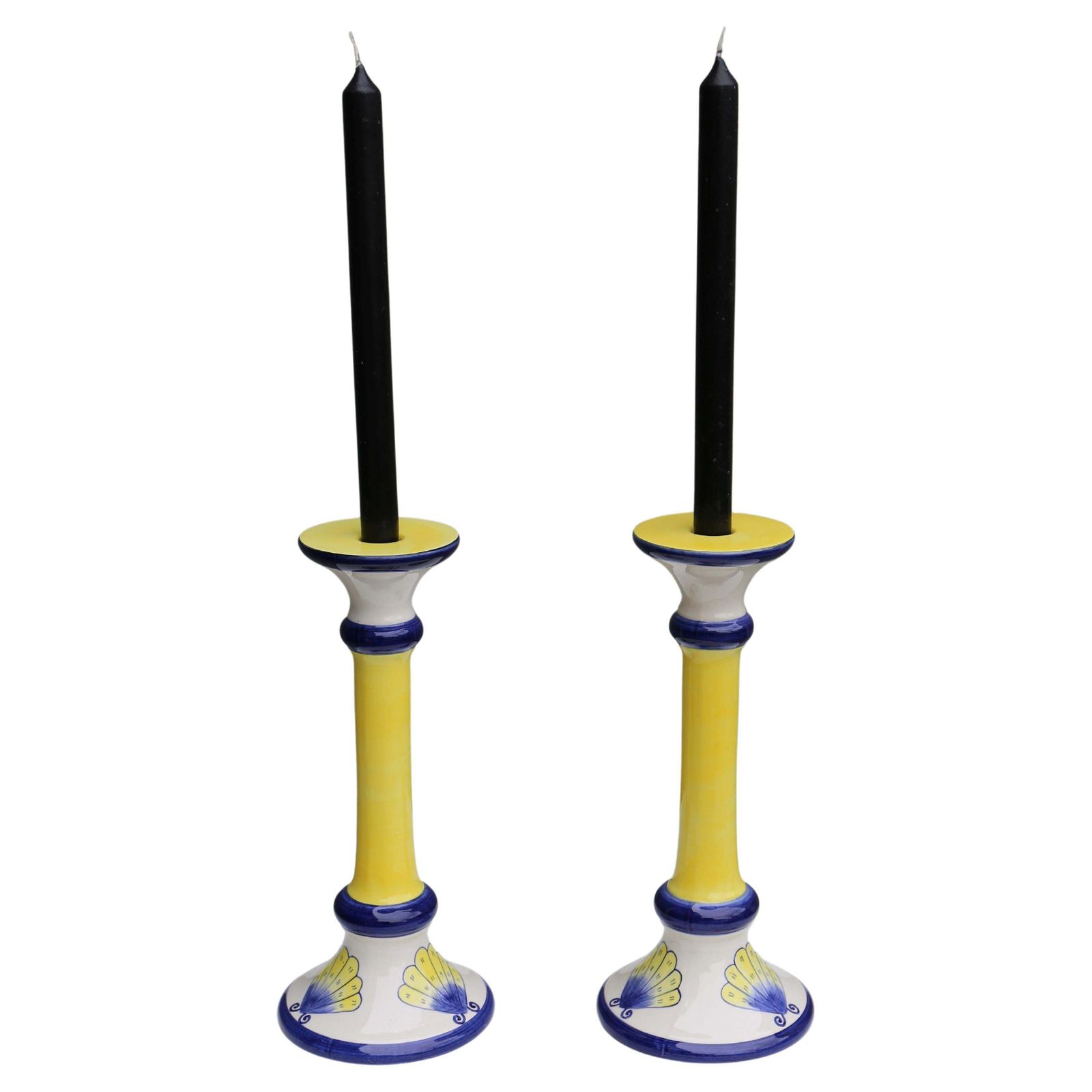 Pair Italian Hand Painted Butterfly Porcelain Candelabra