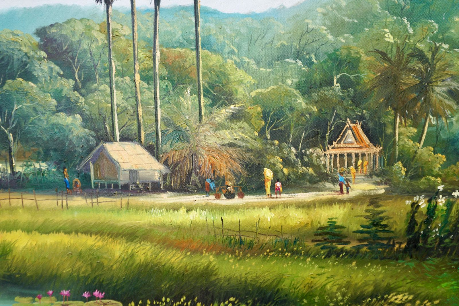 Large Thai Village And Landscape Painting By Cheat Sakda photo 2293.0