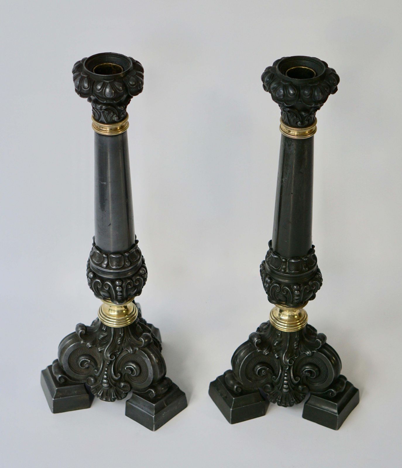 Italian Late 19th Century Pair Of Antique Brass Candleholders photo for sale