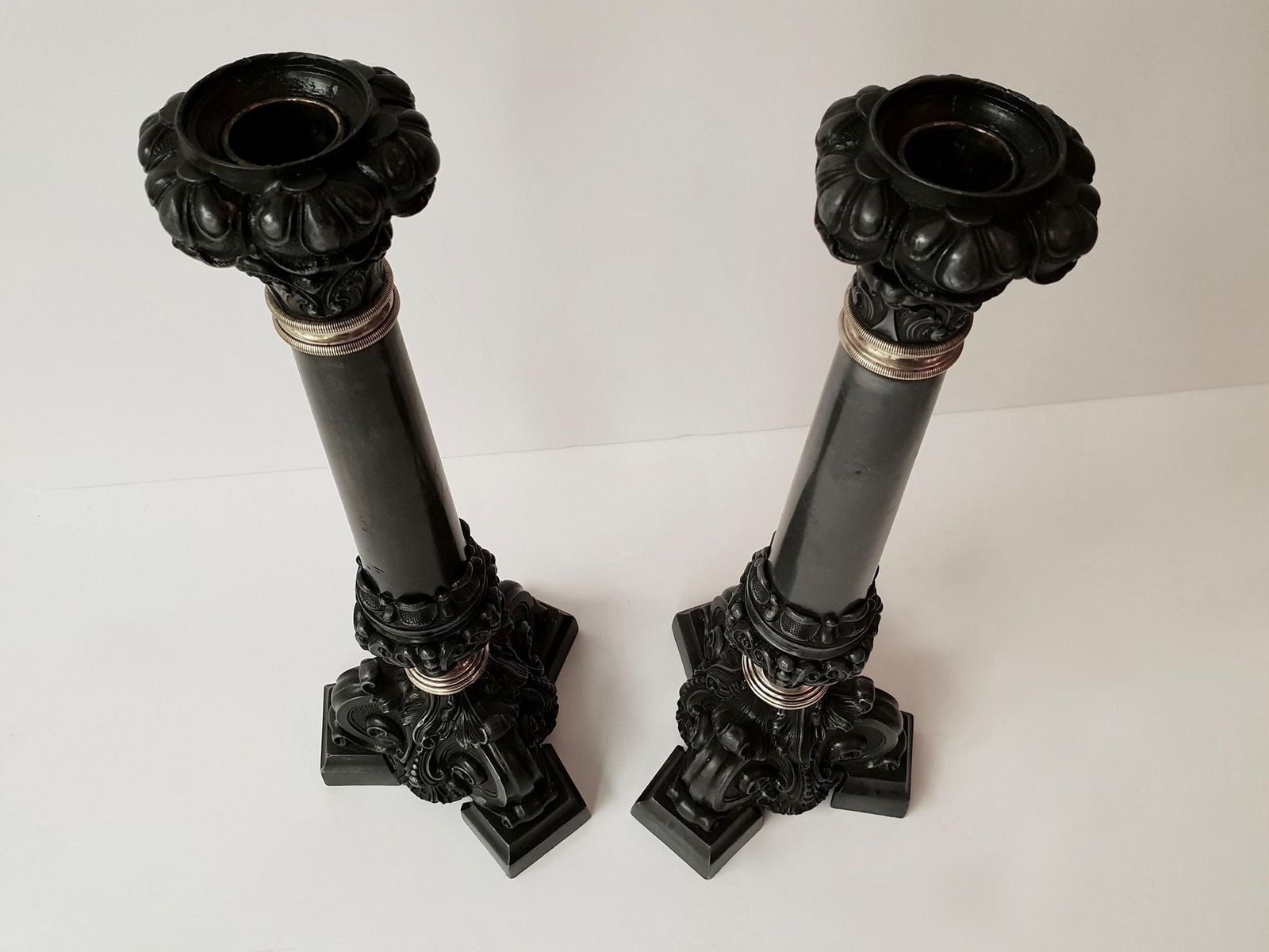 Italian Late 19th Century Pair Of Antique Brass Candleholders photo Home Decor