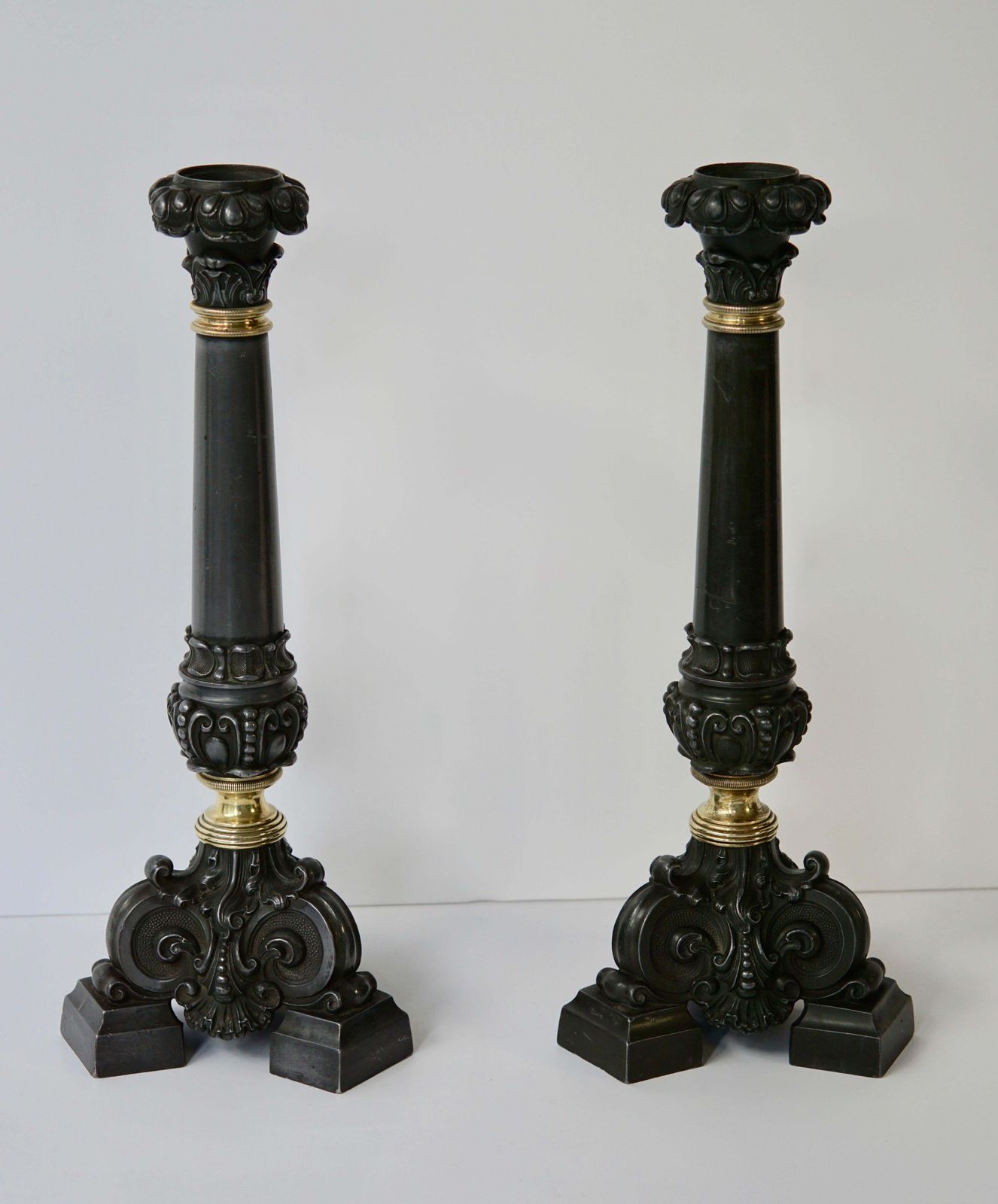 photo for sale Italian Late 19th Century Pair Of Antique Brass Candleholders