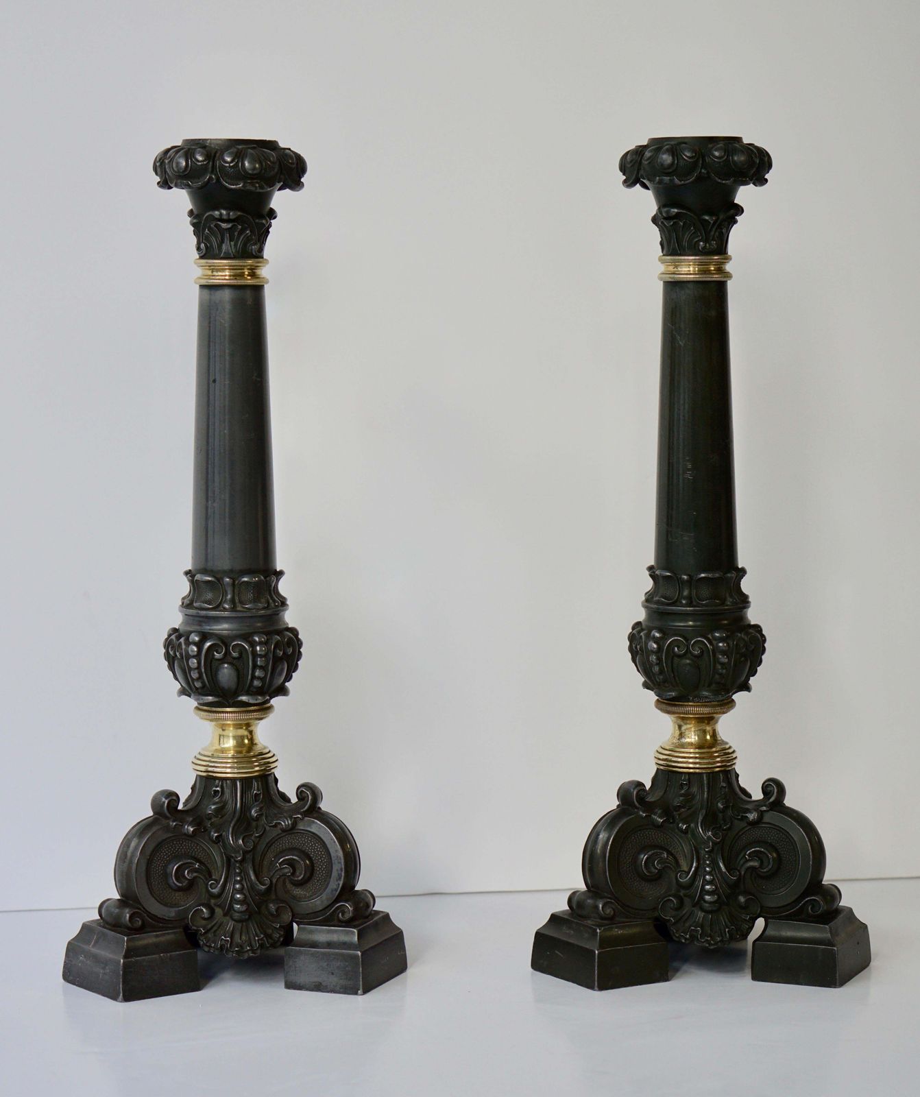 Home Decor Italian Late 19th Century Pair Of Antique Brass Candleholders photo
