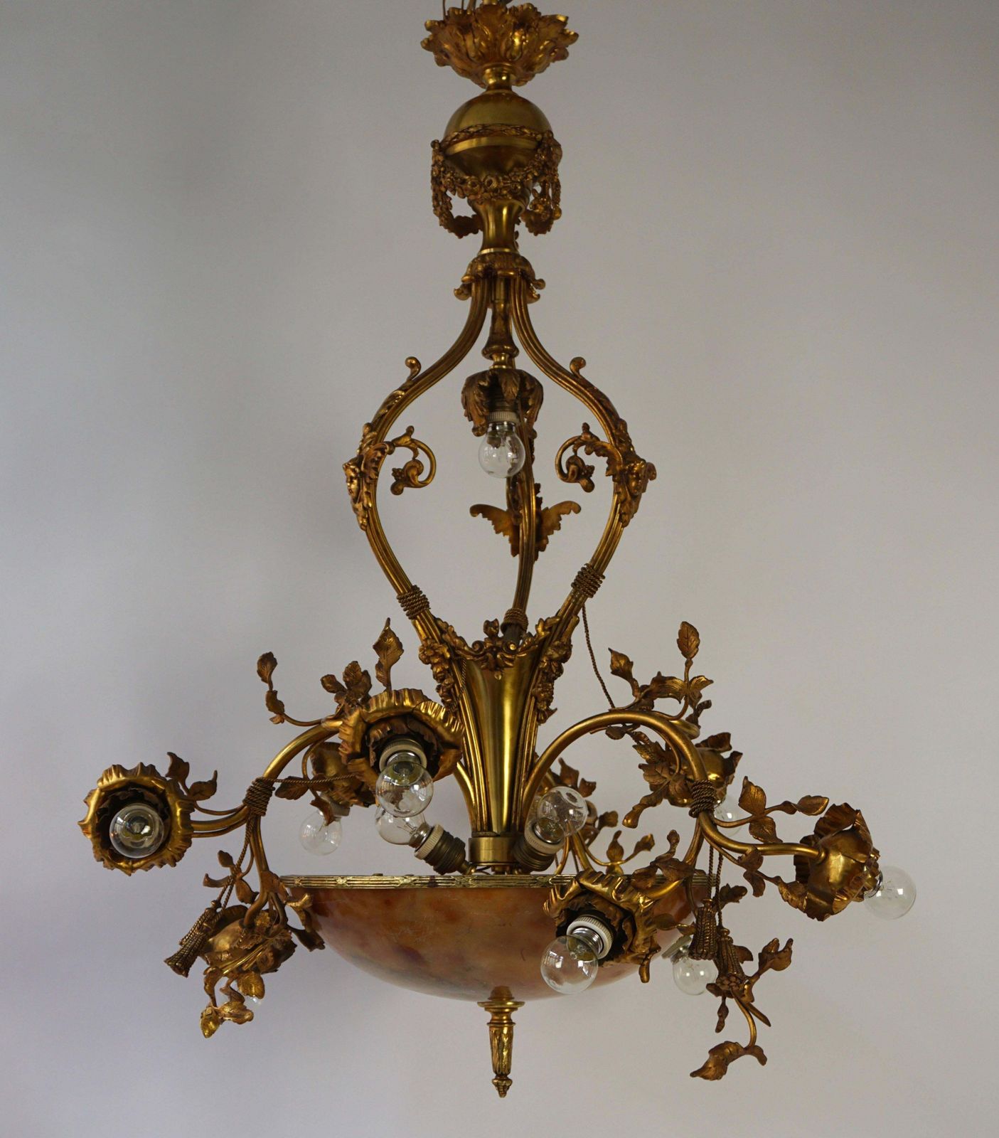 Fine Gilt Bronze And Alabaster Belle époque Chandelier photo vintage