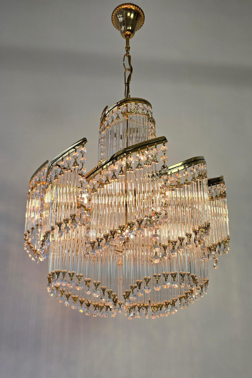 Spectacular Italian Chandelier – Undulating Elegance In Glass And Brass, 1970s photo furniture