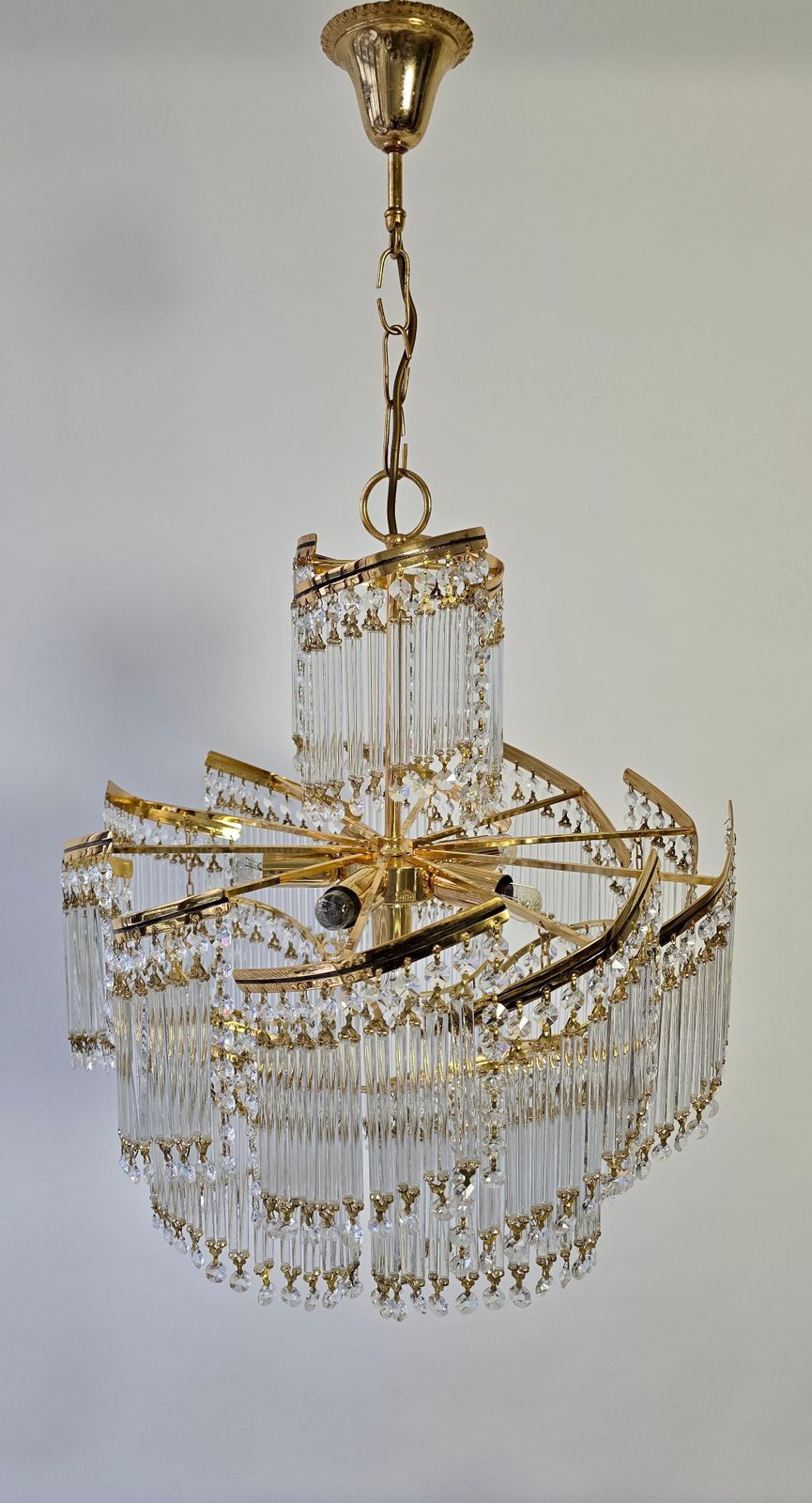 Spectacular Italian Chandelier – Undulating Elegance In Glass And Brass, 1970s photo Lighting