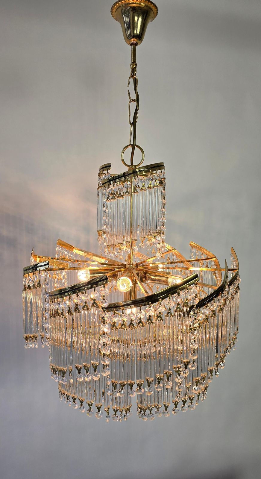 Spectacular Italian Chandelier – Undulating Elegance In Glass And Brass, 1970s photo 3864.0