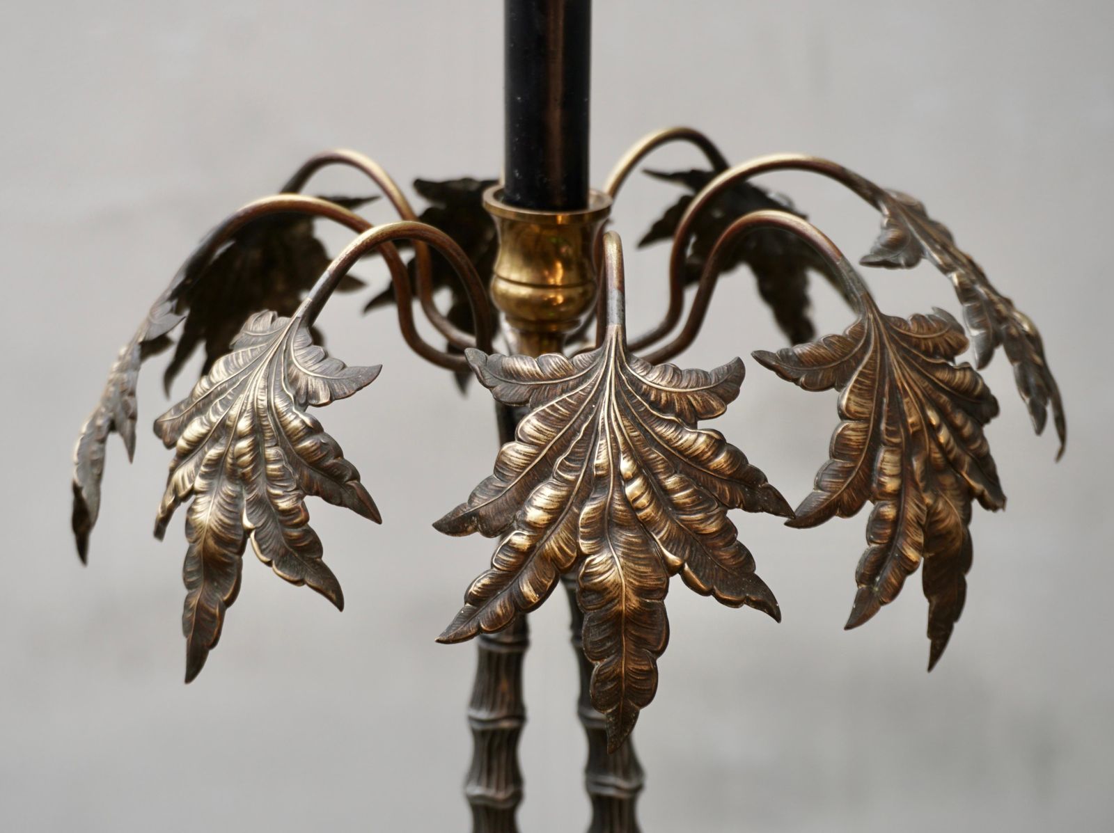 Vintage Tropical Brass Palm Tree Leaf Leaves Candle Stick Holder photo vinterior