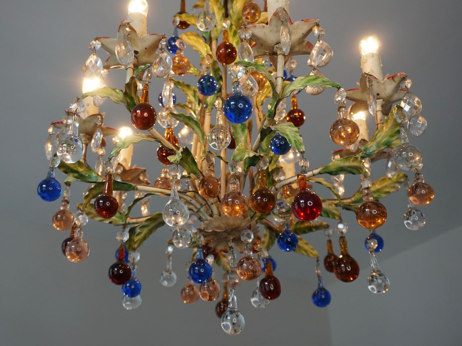 photo furniture Italian Venetian Painted Metal Eight Light Chandelier With Murano Glass