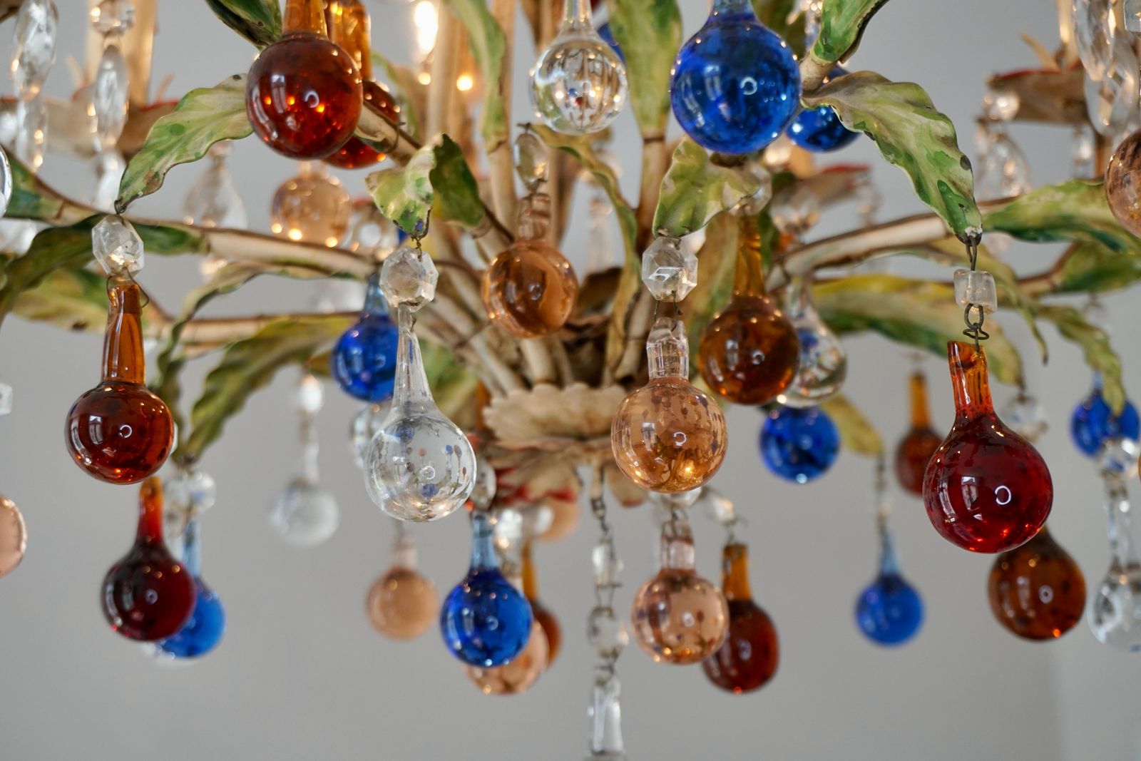 Lighting Italian Venetian Painted Metal Eight Light Chandelier With Murano Glass photo