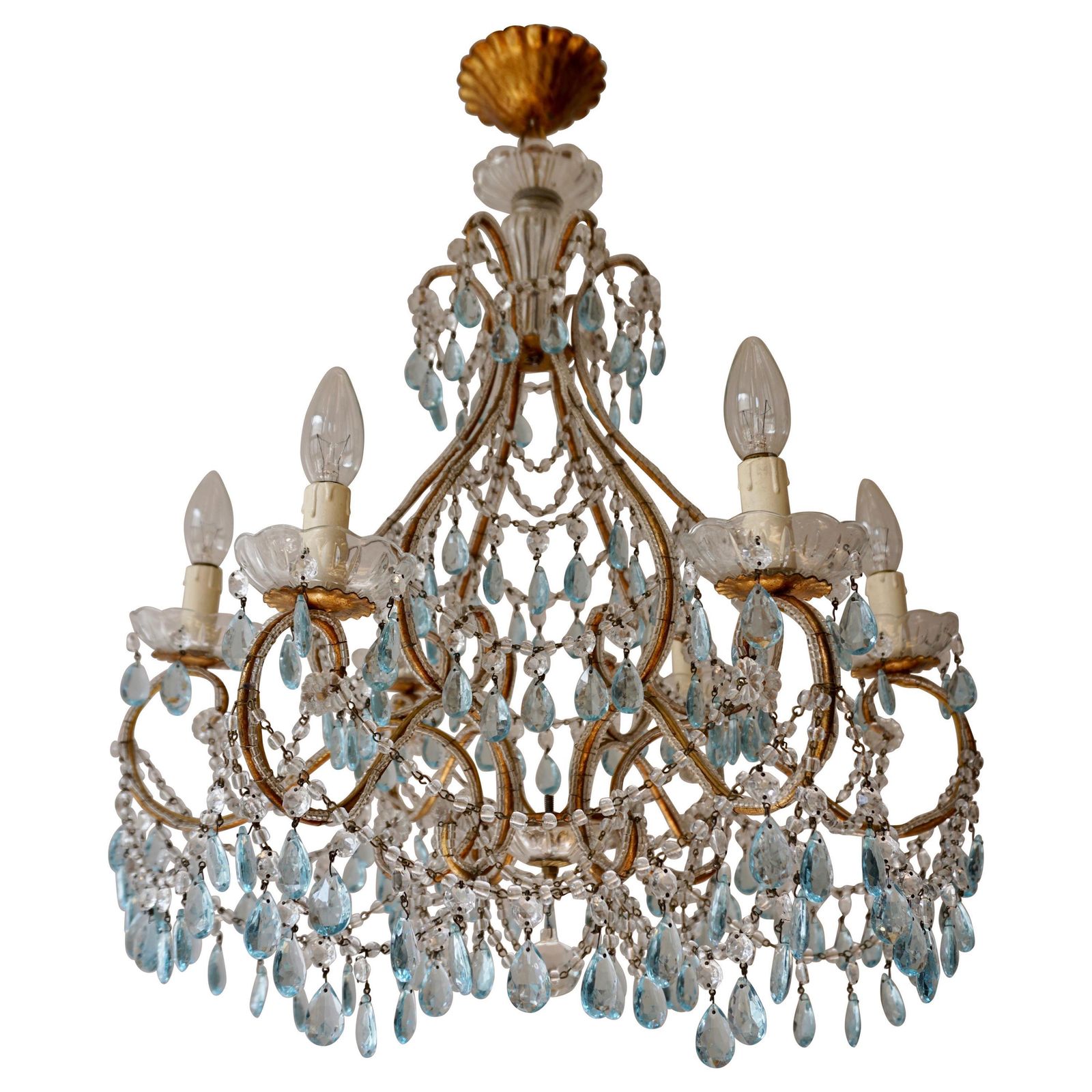 Elegant French Brass And Glass Chandelier