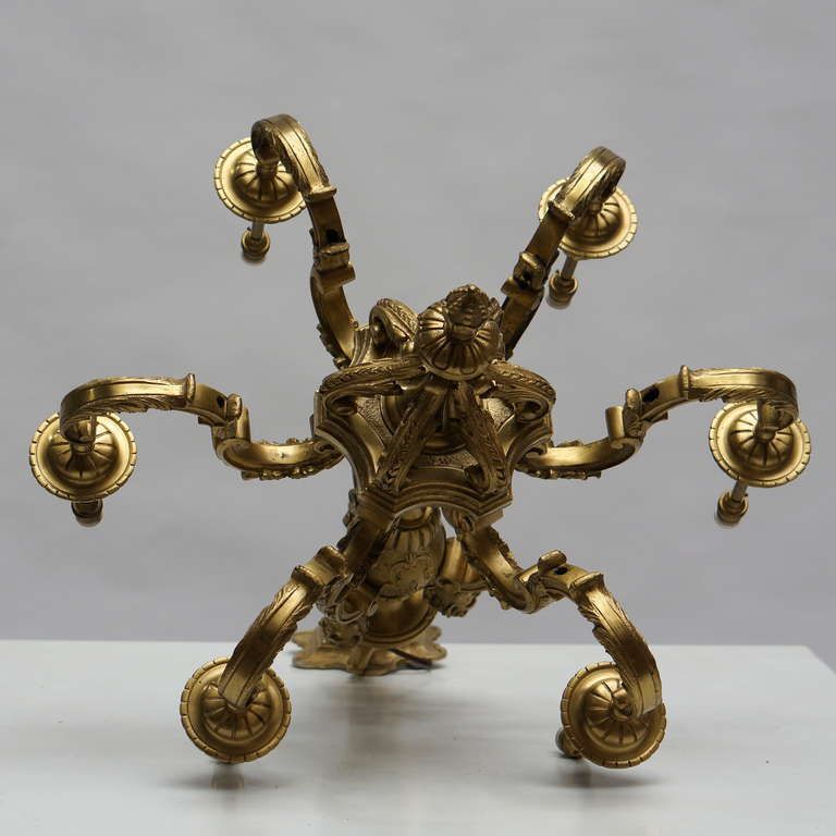 French 20th Century Gilded Bronze Six Light Antique Mazarin Chandelier photo Lighting