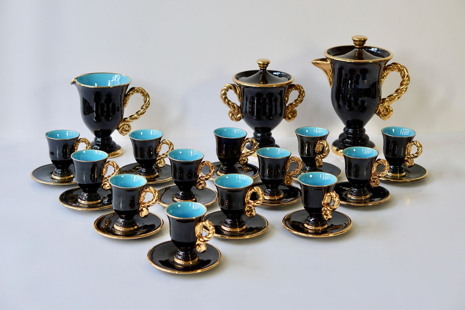 Marius Giuge Fine Gilded Ceramic Tea And Coffee Set, Vallauris, Circa 1960s photo buy