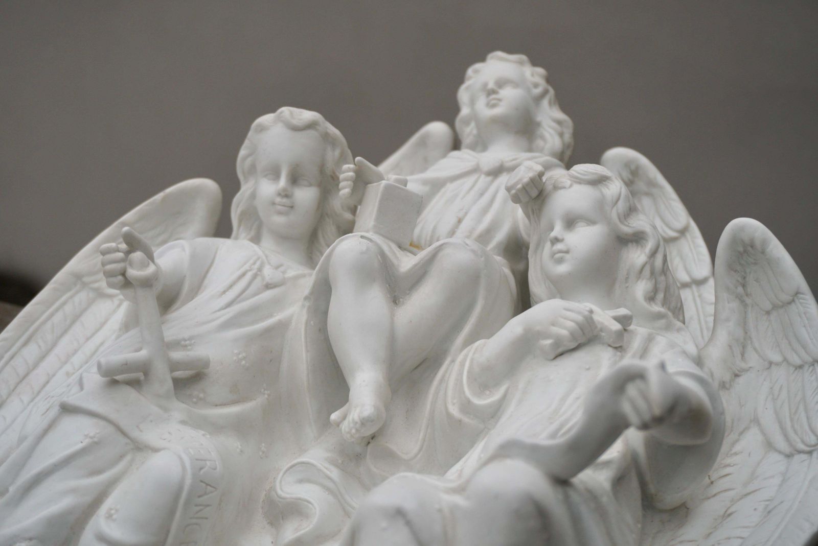 Home Decor Antique Large Bisque Porcelain Holy Water Font With Angels photo