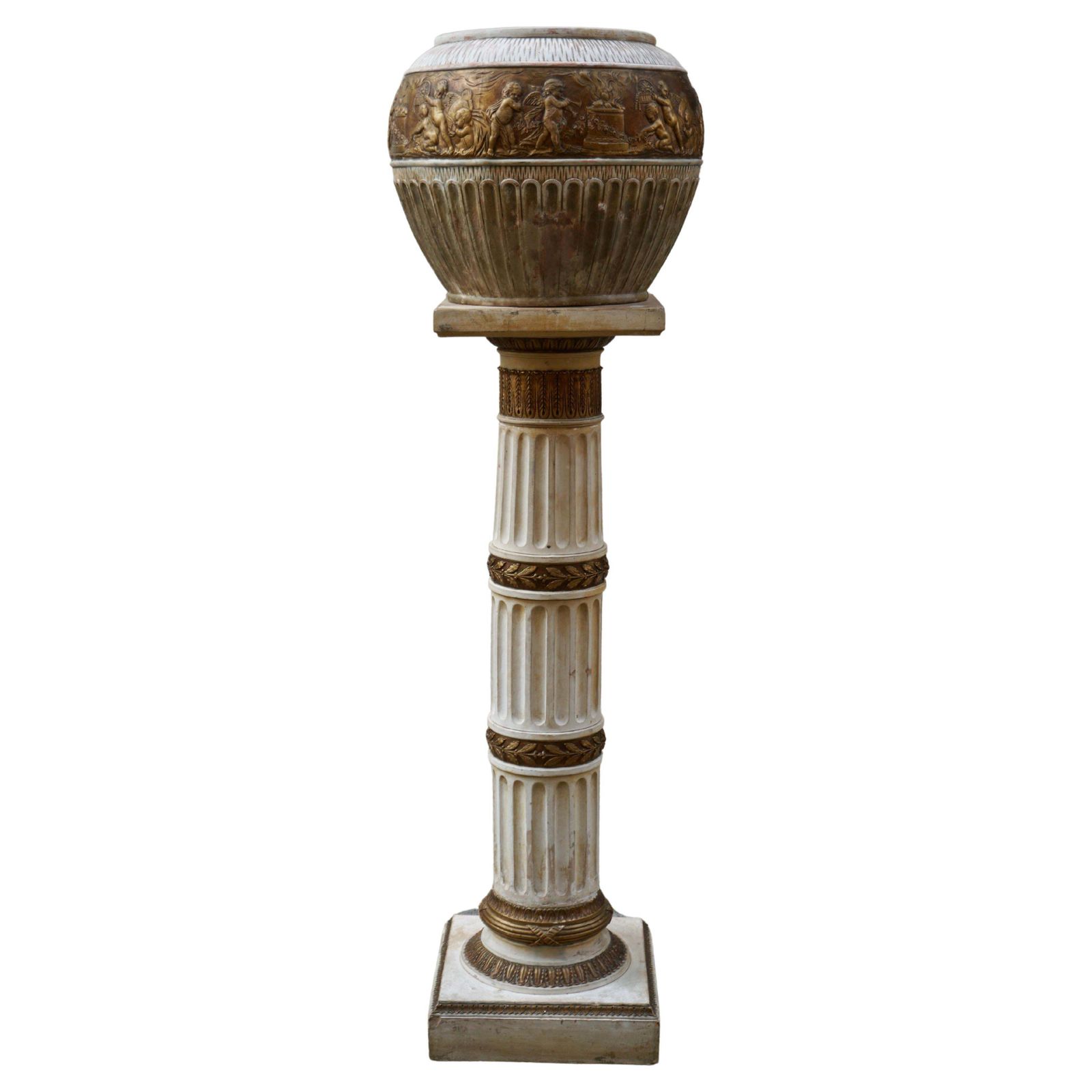 Ornate Pedestal Terracotta Cherub Planter Stand