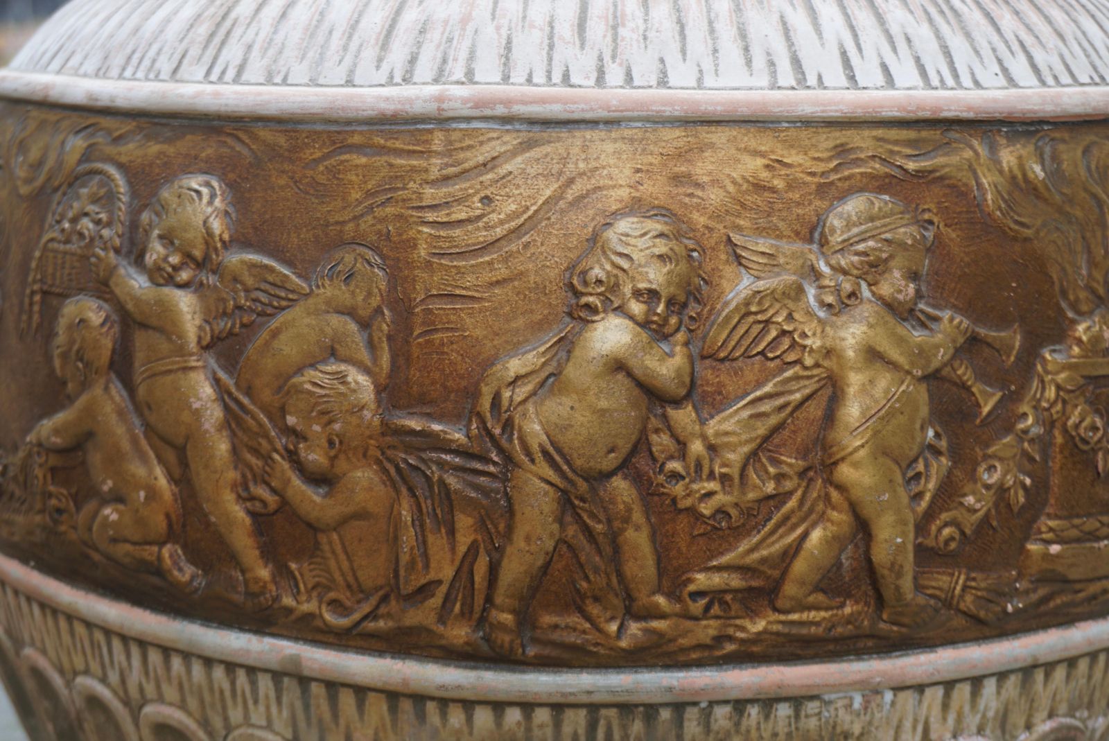 photo furniture Ornate Pedestal Terracotta Cherub Planter Stand