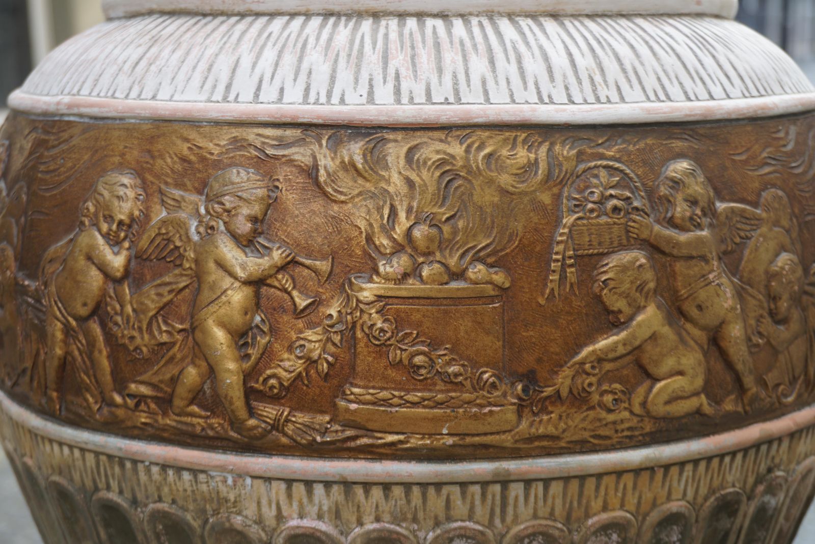 photo for sale Ornate Pedestal Terracotta Cherub Planter Stand