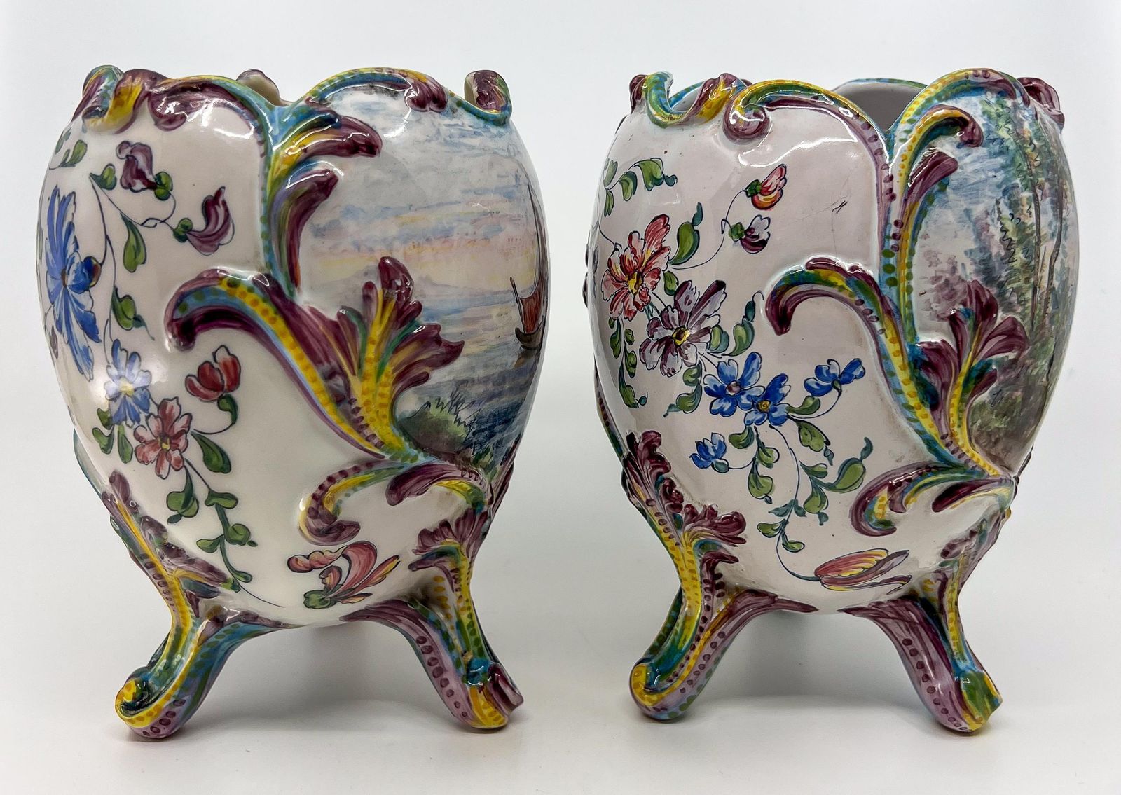 Pair Of Belle Epoque Porcelain Painted Jardinieres With Romantic Scenes photo 2127.0