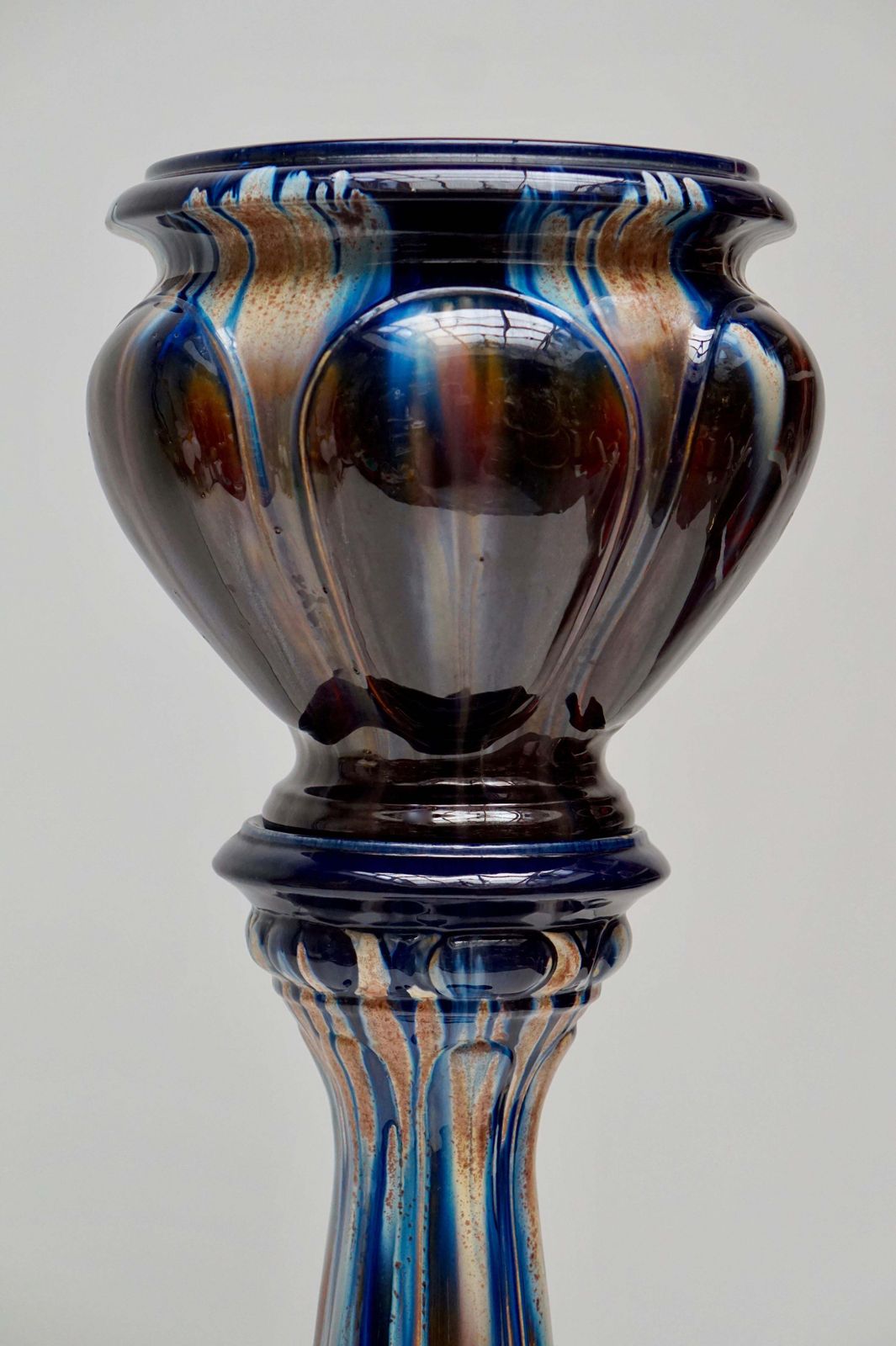 Big Richly Glazed Hand Thrown Ceramic Handled Planter Jardinière On A Column photo Garden Decor