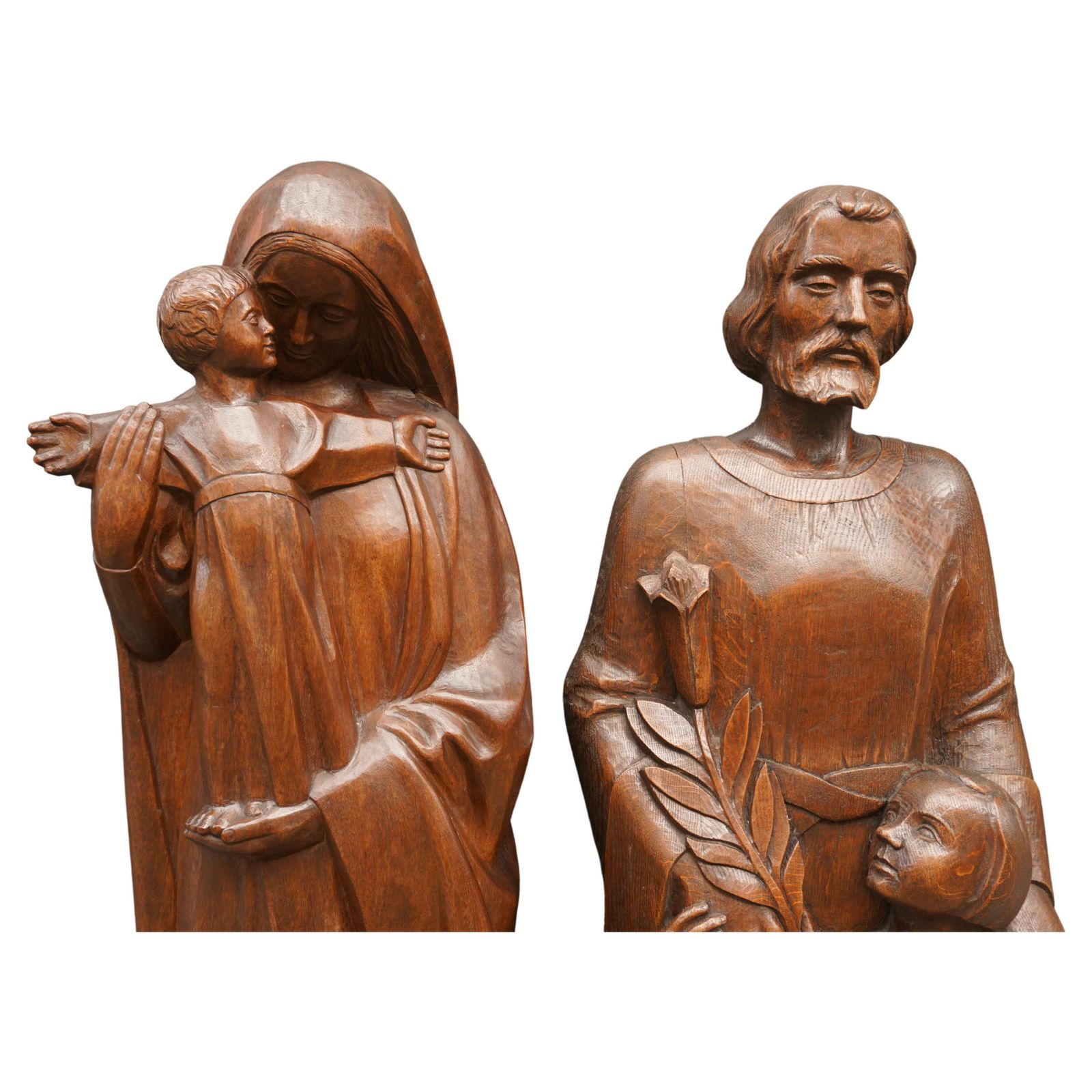 photo vintage Madonna And Child Statue And Saint Joseph And Child Sculpture