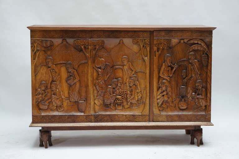 1950s Carved Wooden Cabinet From Congo photo vinterior