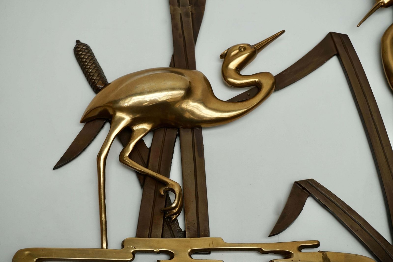 Landscape Crane Birds In Bronze And Brass Wall Decoration, 1960s photo Art