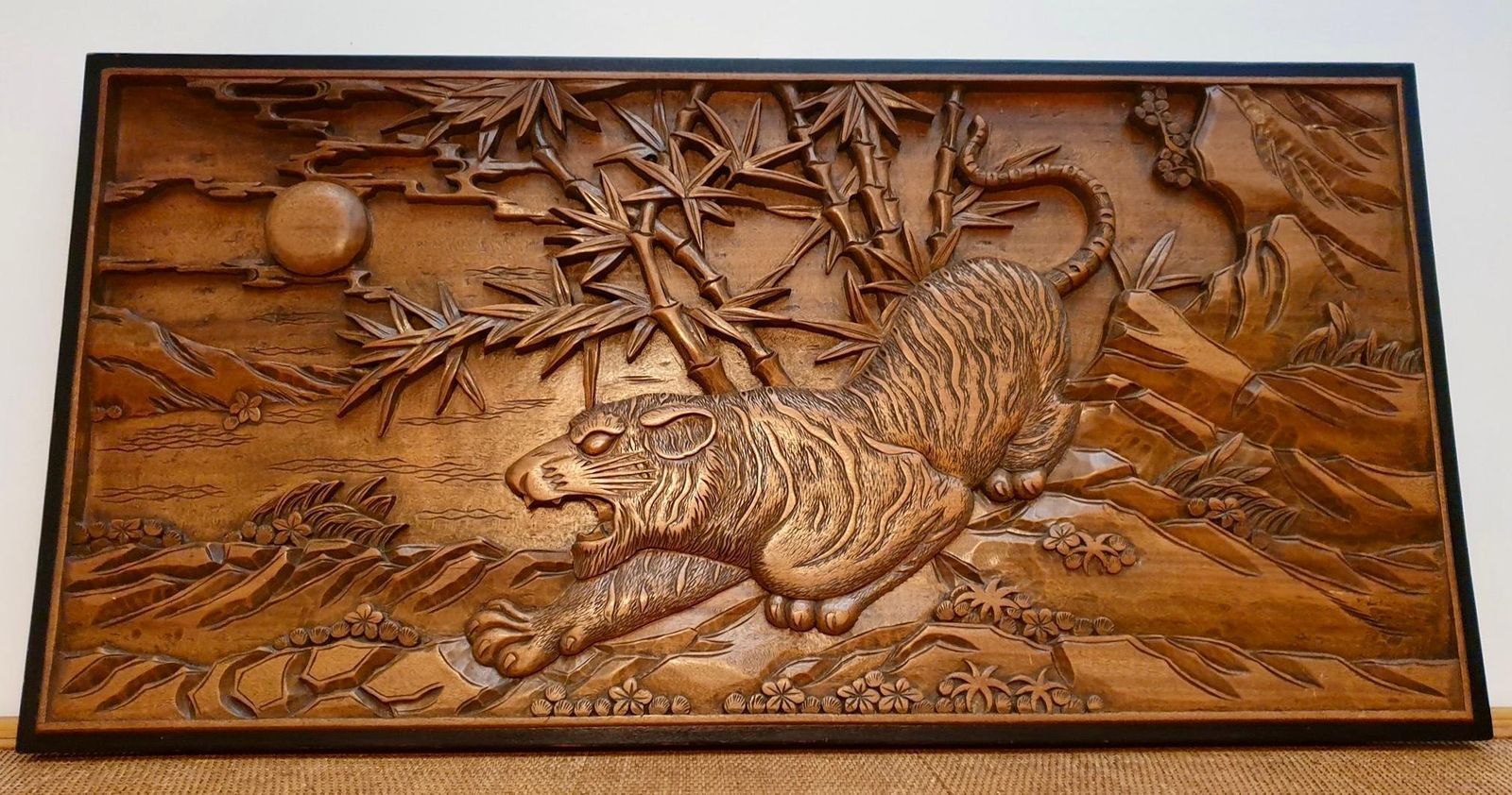 photo furniture Chinese Carved Wood Wall Art From A Hunting Tiger